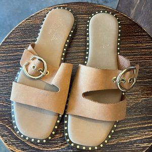 MADE IN ITALY Mila Paoli Suede Leather Sandals with Gold Buckle